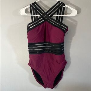 One Piece Swimsuit - Burgundy and Black Size Small 4/6